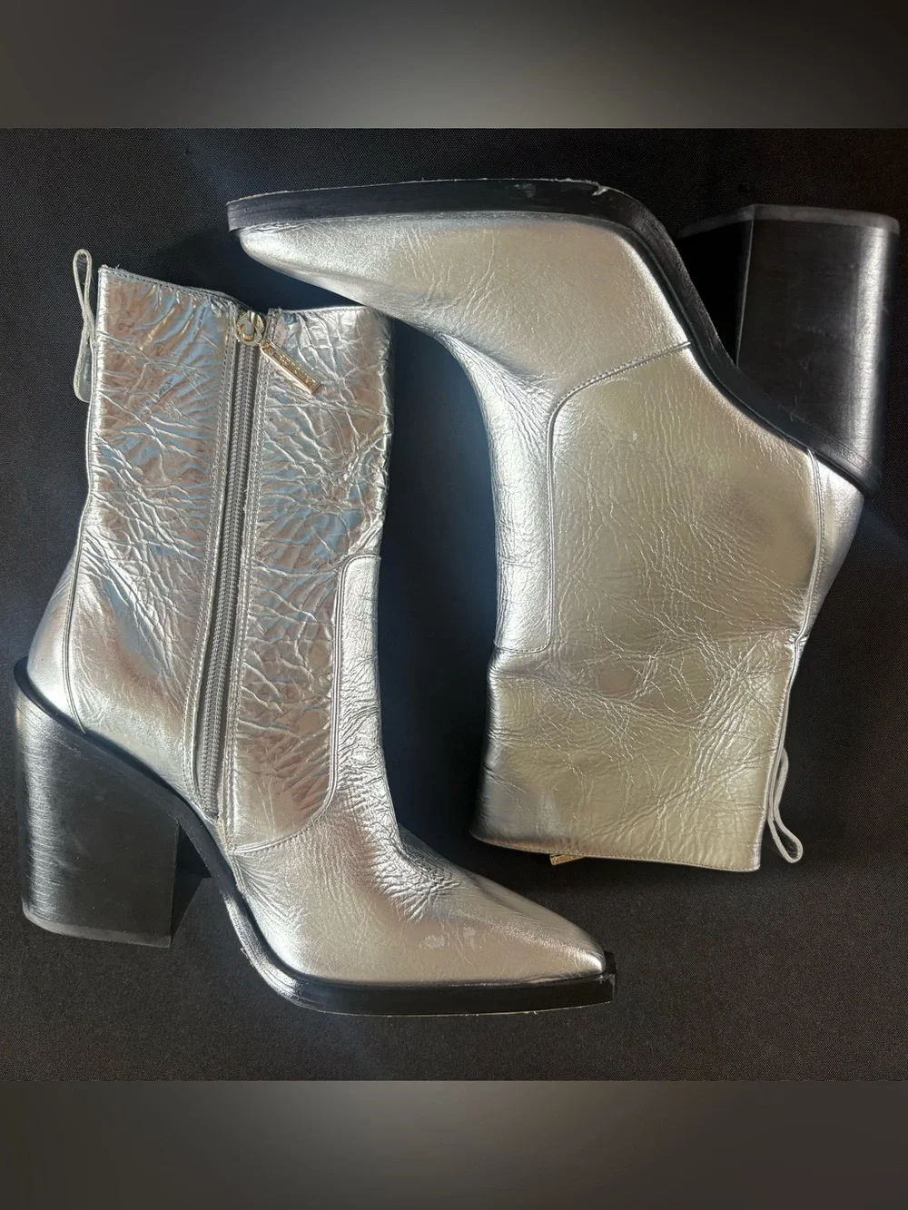 Larroude Silver Metallic Women's Ankle Boots